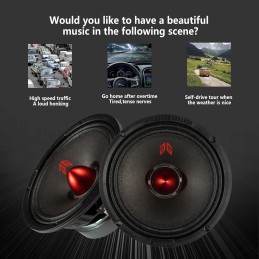 MX65E2 Loudspeaker 6.5 Inch Midrange 480 Watts 4 Ohms Red Bullet, Premium Quality Audio Door Speakers for Car or Truck Stereo