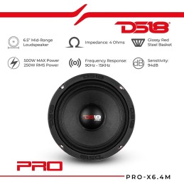 DS18 PRO-X694 BM Loudspeaker - 6x9, Midrange, Red Aluminum Bullet, 400W Max, 200W RMS, 4 Ohms - Premium Quality Audio Door