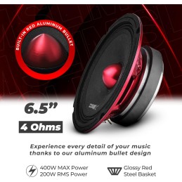 DS18 PRO-X694 BM Loudspeaker - 6x9, Midrange, Red Aluminum Bullet, 400W Max, 200W RMS, 4 Ohms - Premium Quality Audio Door