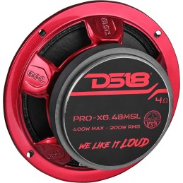 DS18 PRO-X694 BM Loudspeaker - 6x9, Midrange, Red Aluminum Bullet, 400W Max, 200W RMS, 4 Ohms - Premium Quality Audio Door