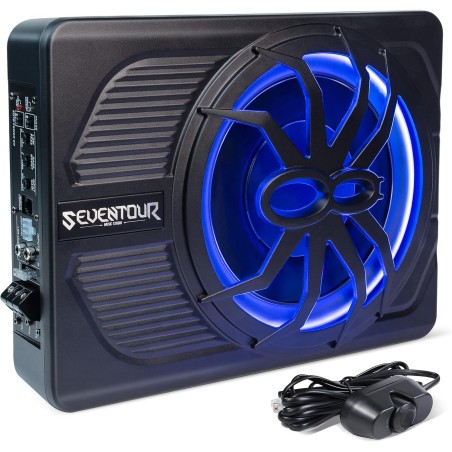 10" 800W Slim Under Seat Powered Car Subwoofer, Car/Truck Audio Sub built in Amplifier, New Upgrade with Blue LED Ambient Light