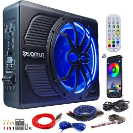 10" 800W Slim Under Seat Powered Car Subwoofer, Car/Truck Audio Sub built in Amplifier, New Upgrade with Blue LED Ambient Light