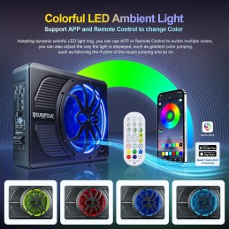 10" 800W Slim Under Seat Powered Car Subwoofer, Car/Truck Audio Sub built in Amplifier, New Upgrade with Blue LED Ambient Light
