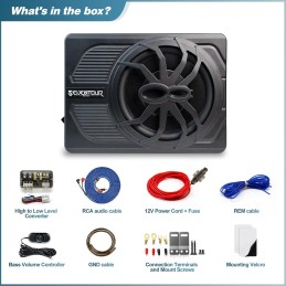 10" 800W Slim Under Seat Powered Car Subwoofer, Car/Truck Audio Sub built in Amplifier, New Upgrade with Blue LED Ambient Light