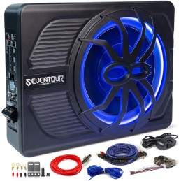 10" 800W Slim Under Seat Powered Car Subwoofer, Car/Truck Audio Sub built in Amplifier, New Upgrade with Blue LED Ambient Light