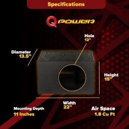 Q Power Q Bomb Series 12 Inch Ported Car Subwoofer Sub Box Enclosure with Single Vented Chamber Design and Black Bed Rhino Liner