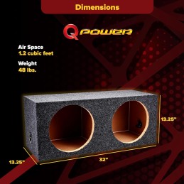 QPower 12 Inch Heavy Duty Dual Sealed Carpet Covered Car Audio Vehicle Subwoofer Enclosure Woofer Box with Spring Loaded