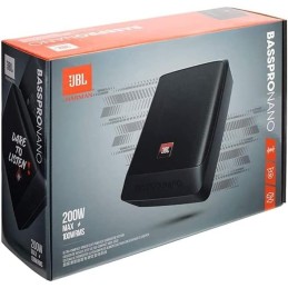 JBL BassPro Nano Ultra-Kompaktes aktives Untersitz Subwoofer Set 15 x 20 cm - 200 Watt Unter sitz Auto Subwoofer Aktiv, schwarz