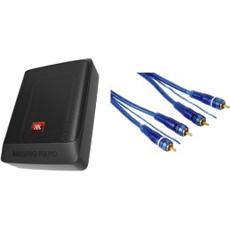 JBL BassPro Nano Ultra-Kompaktes aktives Untersitz Subwoofer Auto Set 15 x 20 cm, schwarz & Hama Cinch-Kabel 5m 10 St. (doppelt