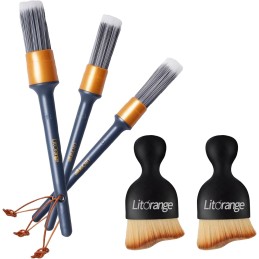 LitOrange Car Detailing Brush Set, 5 Pcs Different PET & PPT Mixed ​Fiber Plastic Handle Automotive Detail Brushes for Cleaning