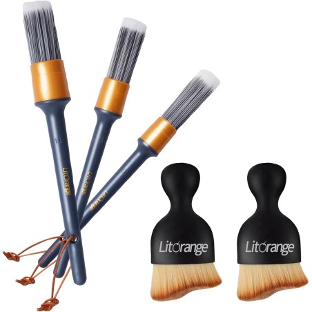 LitOrange Car Detailing Brush Set, 5 Pcs Different PET & PPT Mixed ​Fiber Plastic Handle Automotive Detail Brushes for Cleaning