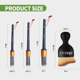 LitOrange Car Detailing Brush Set, 5 Pcs Different PET & PPT Mixed ​Fiber Plastic Handle Automotive Detail Brushes for Cleaning