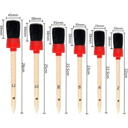 11Pcs Auto Detailing Set, Boar Hair Brushes, Steel Wire & A/C Brushes, Red, Soft Bristles, Wood Handles for Cleaning Interior,