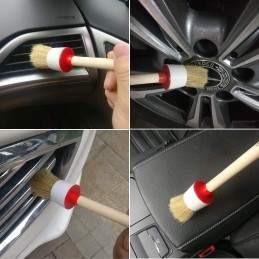 11Pcs Auto Detailing Set, Boar Hair Brushes, Steel Wire & A/C Brushes, Red, Soft Bristles, Wood Handles for Cleaning Interior,