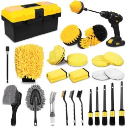 27Pcs Car Detailing Kit, Car Detailing Brush Set, Auto Detailing Drill Brush Set, Car Detailing Brushes, Car Wash Kit, Car