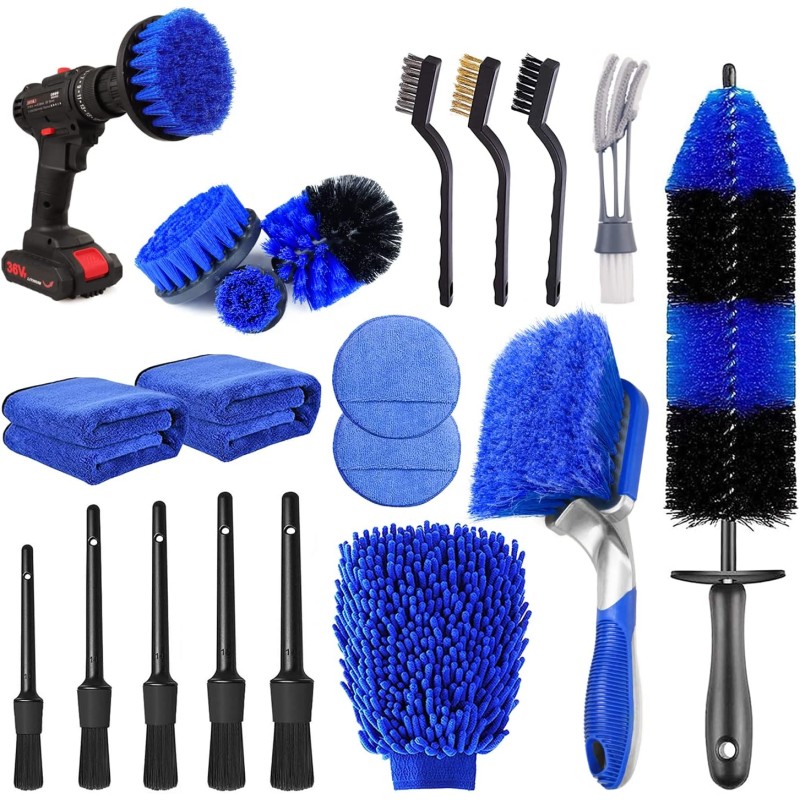 27Pcs Car Detailing Kit, Car Detailing Brush Set, Auto Detailing Drill Brush Set, Car Detailing Brushes, Car Wash Kit, Car