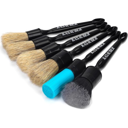 Kasauber 6x Professional Car Detailing Brushes Set, Auto Detail Cleaning Brush Kit for Car Interior Exterior Leather Seat Air