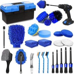 27Pcs Car Detailing Kit, Car Detailing Brush Set, Auto Detailing Drill Brush Set, Car Detailing Brushes, Car Wash Kit, Car