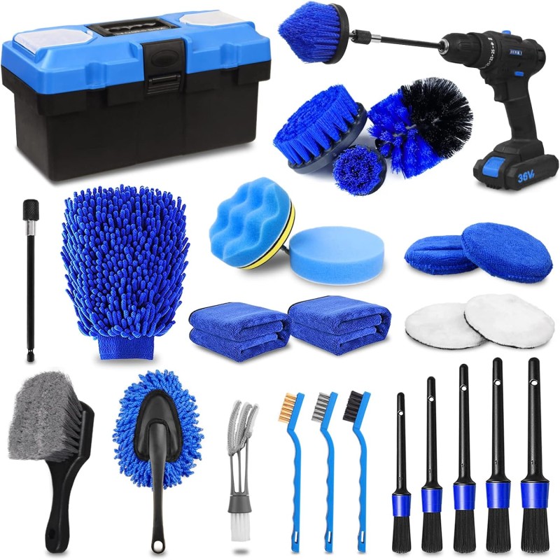 27Pcs Car Detailing Kit, Car Detailing Brush Set, Auto Detailing Drill Brush Set, Car Detailing Brushes, Car Wash Kit, Car
