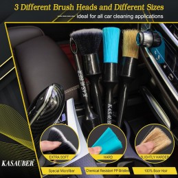 Kasauber 6x Professional Car Detailing Brushes Set, Auto Detail Cleaning Brush Kit for Car Interior Exterior Leather Seat Air