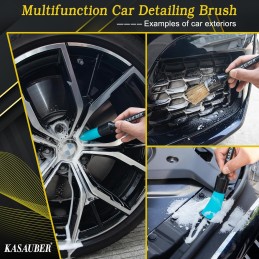 Kasauber 6x Professional Car Detailing Brushes Set, Auto Detail Cleaning Brush Kit for Car Interior Exterior Leather Seat Air