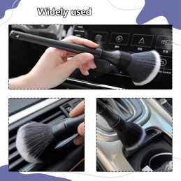 Car Detailing Brush Artificial Fiber 2 PCS Ultra Soft Synthetic Bristles Black Car Brush Interior Leave No Trace Easy Cleaning