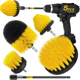 Holikme 5Pack Drill Brush Attachment Set-Car Interior Detailing Kit，Power Scrubber Brush Extended long attachment for Bathroom,