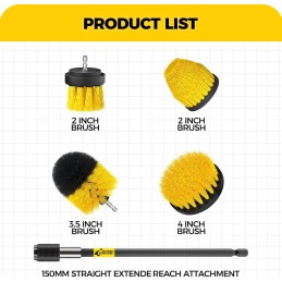 Holikme 5Pack Drill Brush Attachment Set-Car Interior Detailing Kit，Power Scrubber Brush Extended long attachment for Bathroom,