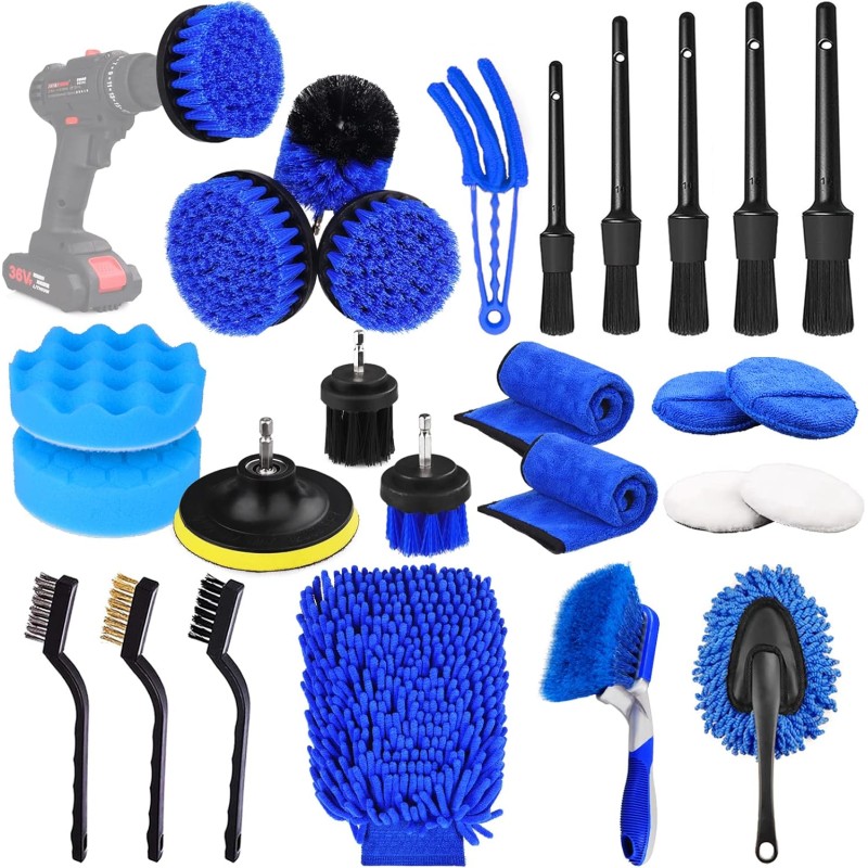 26Pcs Car Detailing Brush Set, Car Detailing Kit, Auto Detailing Drill Brush Set, Car Detailing Brushes, Car Buffing Sponge Pads