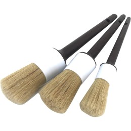 Nlmayt Auto Detailing Brush Set, 3pcs Boar Hair Bristles Brush for Car Cleaning, Automotive Detail Cleaning Brushes for