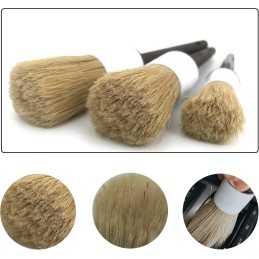 Nlmayt Auto Detailing Brush Set, 3pcs Boar Hair Bristles Brush for Car Cleaning, Automotive Detail Cleaning Brushes for