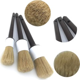 Nlmayt Auto Detailing Brush Set, 3pcs Boar Hair Bristles Brush for Car Cleaning, Automotive Detail Cleaning Brushes for