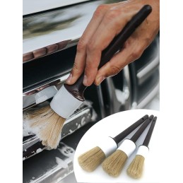 Nlmayt Auto Detailing Brush Set, 3pcs Boar Hair Bristles Brush for Car Cleaning, Automotive Detail Cleaning Brushes for