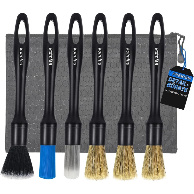 6 Stück Auto Detailing Pinsel Set mit Wasserdichte Tasche, Extra Weich Detail Reinigungspinsel Bürsten Brush für Schonend