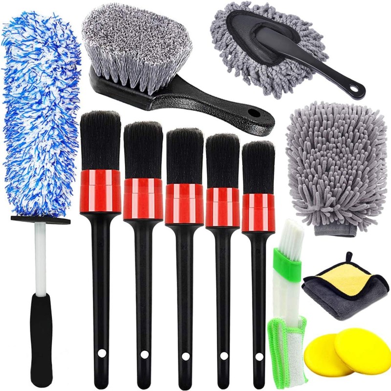 13er Auto Reinigung Bürsten Pinsel Set, mit Detailing Bürsten Reifenbürste Car Duster Brush Mikrofaser Felgenbürste