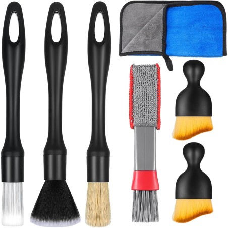 Zhtulck Car Detailing Brushes Set, 7 Pcs Car Interior Cleaning Brush and Microfiber Towel Kit, Soft bristles, Non-Scratch, Car