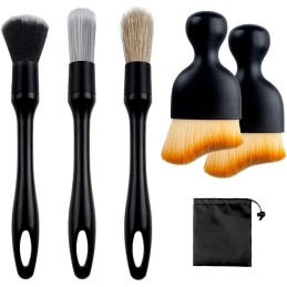 AWAVM 5 PCS Car Detailing Brush Set, Car Interior Detailing Brushes Auto Ultra-Soft Detail Cleaning Brush Dust Removal Brushes