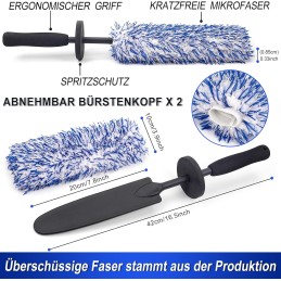 Toripor Profi Mikrofaser Felgenbürste extra dünn - mit Auto Detailing Brush, Lang Felgen Felgenreiniger Bürste Car Wheel Brush