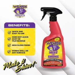 Wizards Mist-N-Shine Professional Detailer - Multi-Use Glass Cleaner for Vehicles - Adds Gloss to Paint, Chrome and Glass - 22