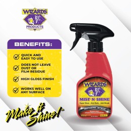 Wizards Mist-N-Shine Professional Detailer - Multi-Use Glass Cleaner for Vehicles - Adds Gloss to Paint, Chrome and Glass - 22