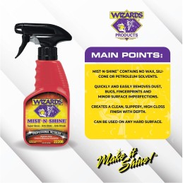 Wizards Mist-N-Shine Professional Detailer - Multi-Use Glass Cleaner for Vehicles - Adds Gloss to Paint, Chrome and Glass - 22