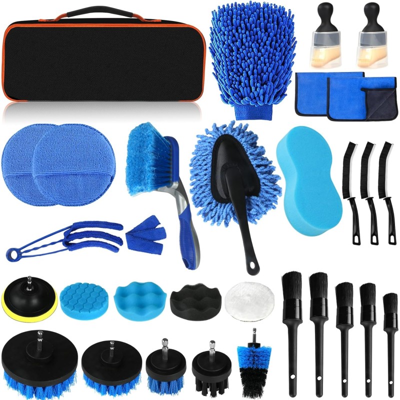 Auto Reinigungsset, 31Pcs Autopflege Set Auto Detailingbürste Auto Wäsche Set Staubentfernungsbürste für Auto Innenraum und