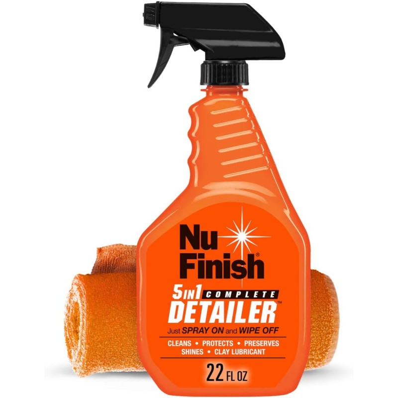 Nu Finish 5-in-1 Complete Detailer Spray with Towel, Preserves and Protects Car Detailing, Includes 1 Microfiber Towel, 22 Oz