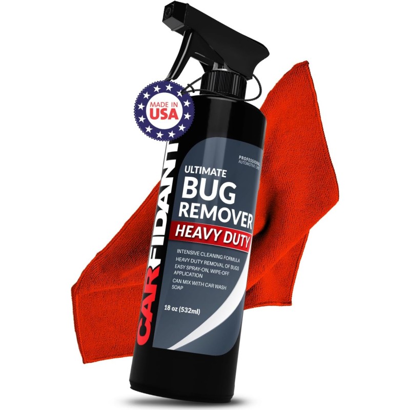 Carfidant Bug Remover Heavy Duty Spray for Cars Exterior with Microfiber - Easily and Powerful Clean Bug Splatter, Bird Poop