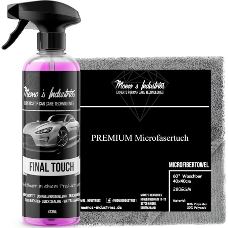 Momo's Industries® Final Touch Premium Schnellversiegelungswachsspray mit Mikrofasertuch – Autoglanzverstärker – Sprühwachs