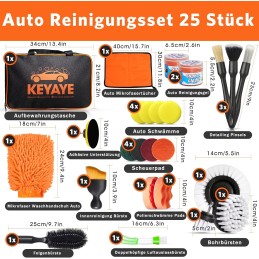 KEYAYE Auto Reinigungsset, 25 Pcs Autopflege Set, Auto Waschen Set Auto Putz Set mit Detailing Pinsel für Auto Reinigung