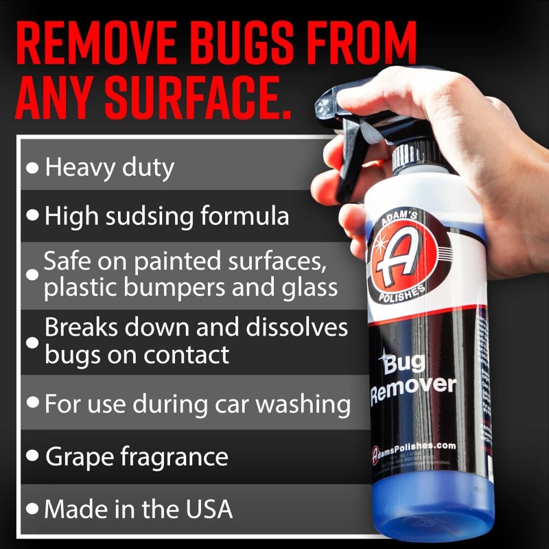 Adam's Polishes Car Bug Remover (16oz) - Powerful Car Bug Remover For Car Detailing | All Purpose Spray Removes Bug & Tar From