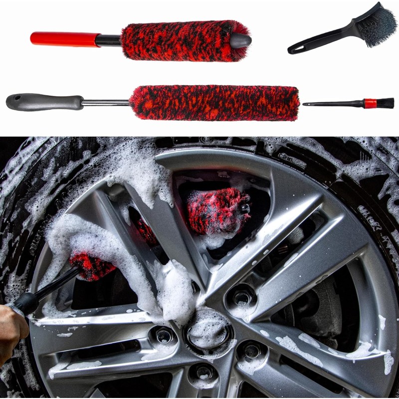 Metal Free Soft Wheel Cleaner Brush, Synthetic Wool Car Cleaning Brush, Highly Water Absorption, Dense and Durable Tire Brush