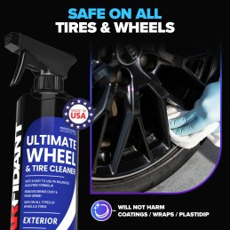 Carfidant Ultimate Wheel and Tire Cleaner Spray - Non-Acidic, Save For All Wheels and Tires - Easily Remove Persistent Brake