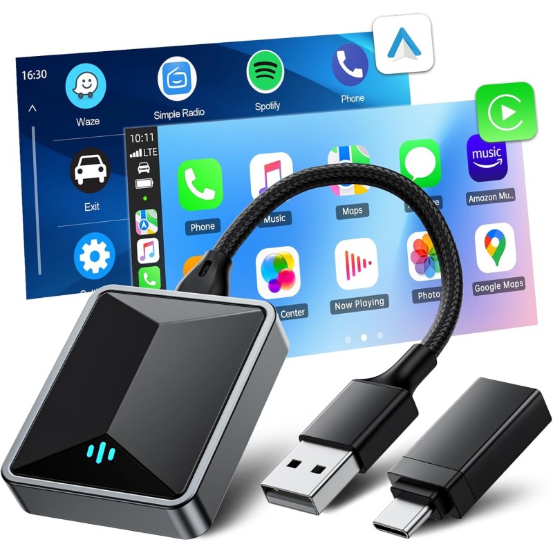 2024 New 2 in-1 Wireless Adapter for OEM CarPlay Android Auto Wireless Adapter, Converts Wired to Wireless for Factory Wired